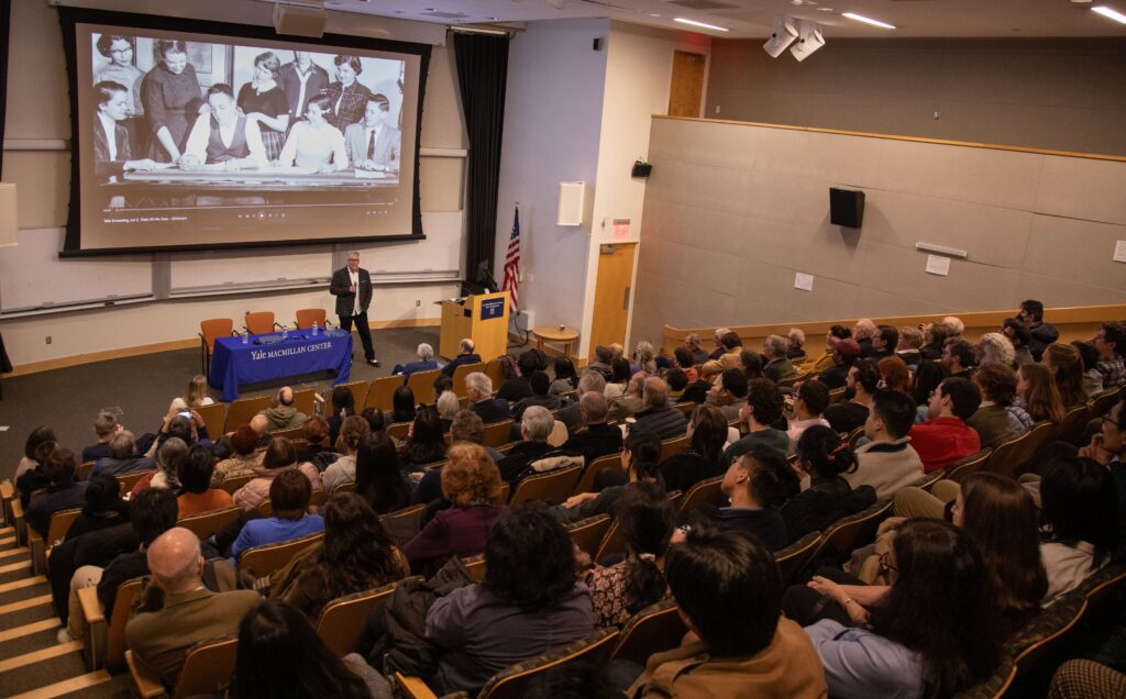 James C. Scott and Todd Holmes with K.Sivaramankrishnan and Elizabeth Wood together at a celebration event.